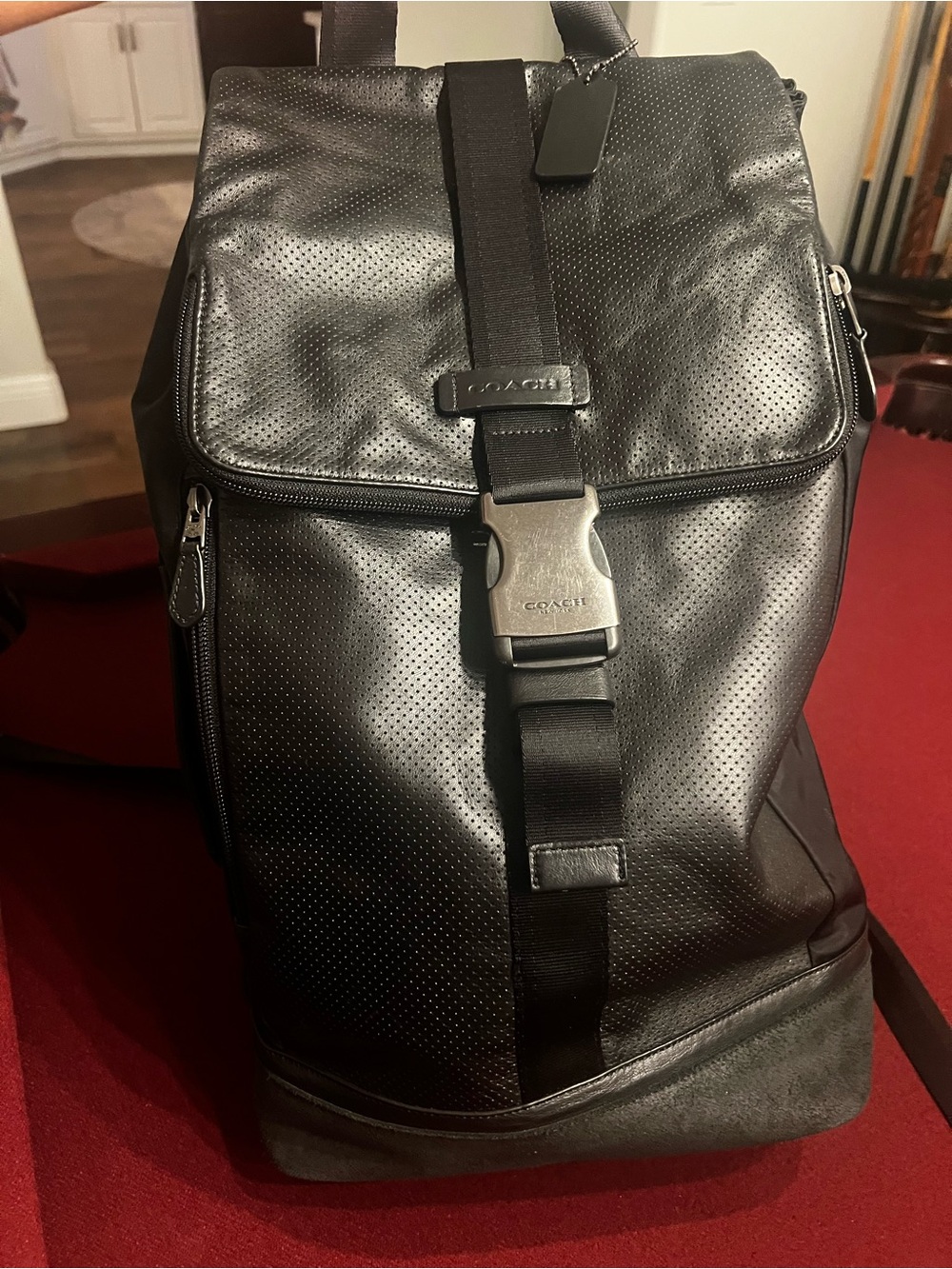 COACH Terrain Trek Pack Perforated Leather Men's Backpack - Black